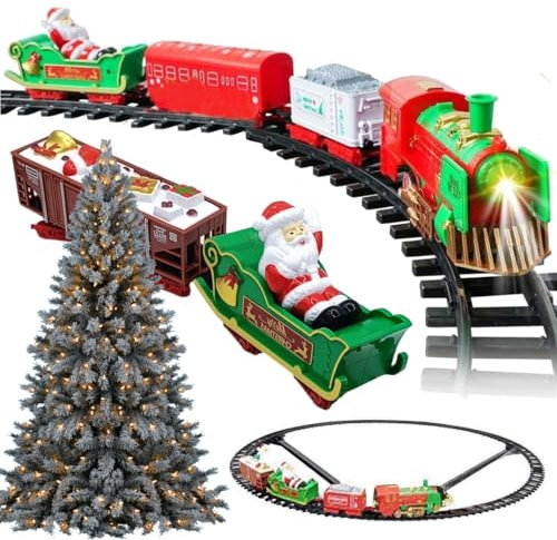 Glac Store Tren navideño con soporte para árbol, 2 vagones, luces y sonidos, diámetro 89 cm