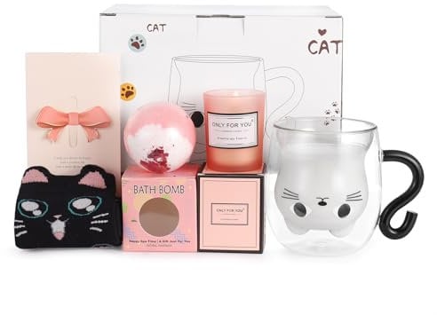 Qinhai Cat Mug Sets, Christmas Gifts for Women, Presents for Her, Birthday Gifts for Women, Mothers Day for Mum, Valentines for Her, Teacher Presents