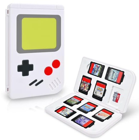 DLseego Game Card Aufbewahrungsbox für Switch Game Card, Switch Spiele Aufbewahrung Switch Retro-Design Game Card Storage Holder Box mit 10 Game Card und 10 Micro SD Card Slots,Weiß