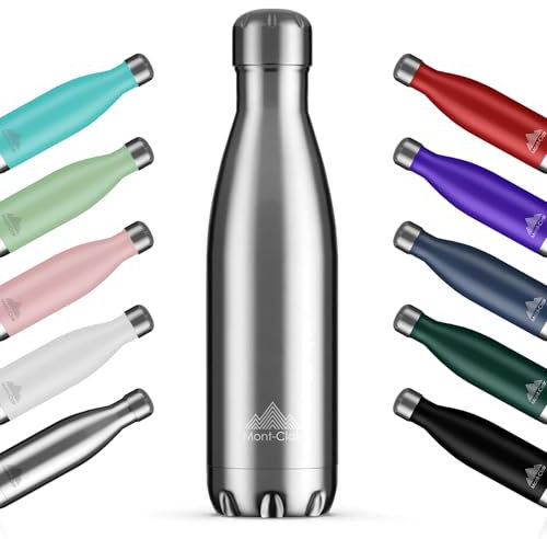 Mont-Clair H2O Gourde isotherme - Bouteille isotherme sans BPA - Gourde inox 1L, 24h froid & 12h chaud - Bouteille d'eau en acier - 1L, Argent