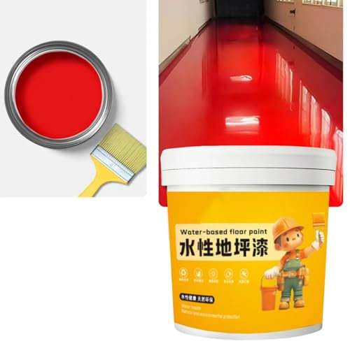 Pintura epoxi impermeable a base de agua, 300 g de pintura de suelo de hormigón con pincel, pintura antideslizante de secado rápido para suelo de concreto para el hogar, garaje, rojo