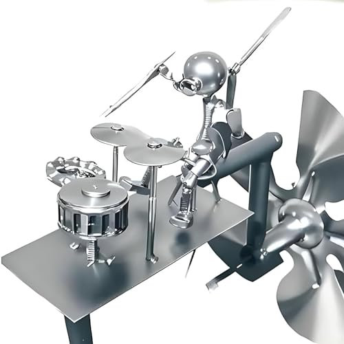 HEOSHIULY Handmade Metal Rock Band Windmill | Magic Kinetic Garden Drummer Windmill, Decor with Musical Bird Scarer & Repellent, Silver