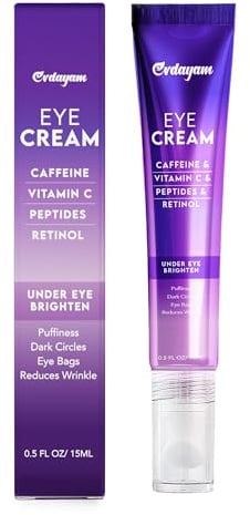 Evdayam Koffein Augencreme mit Vitamin C, Peptiden & Retinol Augenpflege gegen Augenringe und Schwellungen, Reduziert Falten, 15ml
