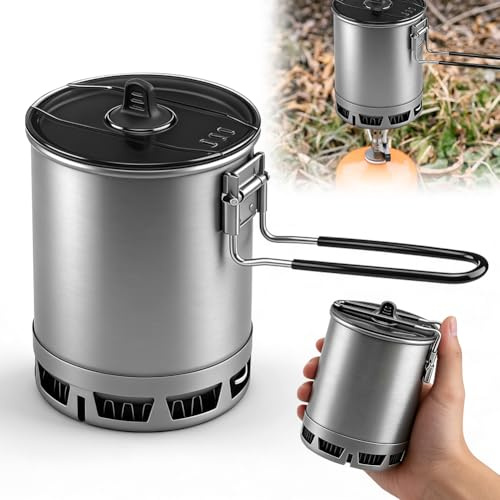 Camping Topf 600ml 162g Ultraleicht, Faltbar mit Wärmetauscher für Outdoor Gaskocher, Hocheffizienter Camping Kochtopf für Wandern & Reisen