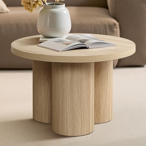 Hometopia Couchtisch rund, Moderner Wohnzimmertisch in Holz, Ø60 cm X H40 cm Kaffeetisch für Wohnzimmer (Naturholzfarbe)