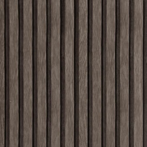 Dark Brown Wood Slat Peel and Stick Wallpaper Contact Paper for Living Room | 44cmx1220cm Self Adhesive Removable Panel Wall Paper for Living Room Bedroom Bathroom Panelling Waterproof Contact Paper PVC