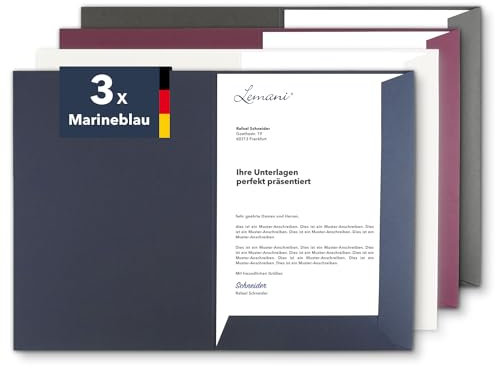 Präsentationsmappe A4 in Marineblau (3 Stück) - sehr stabiler 375 g/m² Premium-Karton - direkt vom Hersteller STRATAG - Dokumentenmappe Mappe A4 Angebotsmappe Pappmappe Projektmappe
