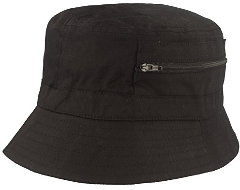 Breiter Fischer-Hut | Bucket-Hat | Sonnen-Hut – aus 100% Baumwolle - mit 2 integrierten Tasche – Waschbar & Faltbar – Schwarz - Größe 57