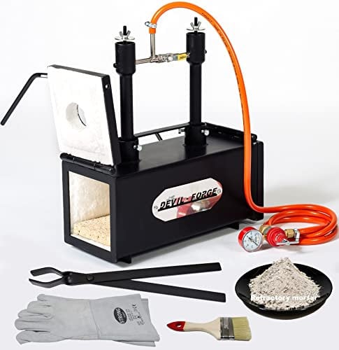 DEVIL-FORGE Fragua de gas DFPROF2+2D Horno de Forja, 2 Quemadores DFP (160.000 BTU) usas 1 o 2, Válvula de bola gas, Estrangulador de aire, 2 Puertas, Fabricación de cuchillos, Herrero Herrador 1370°C