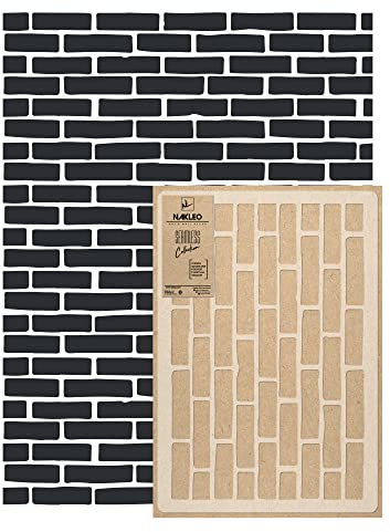 NAKLEO Pochoir Mural pour Peinture Grand Format 59x95cm, Modèle Répétitif en Plastique, Réutilisable, Mur de Brique Imitation Géométrique, DIY Bricolage Artisanat Décoration a Peindre