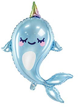 partydeco.pl XXL Narwal Heliumballon hellblau metallic/Folienballon Wal Einhornwal