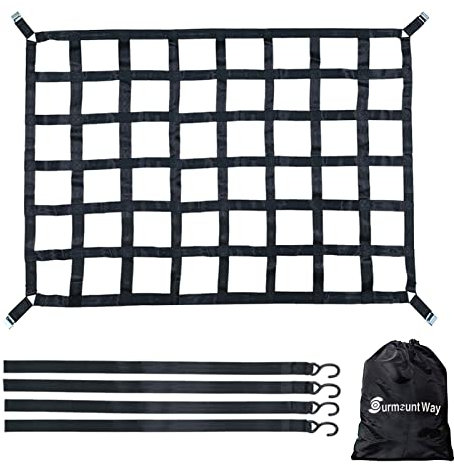 Surmountway Heavy Duty Cargo Net for Truck Bed (42 x 50, 1100LBS), Black, Metal Hooks, Universal Fit, Compatible with Truck, Trailer, Jeep, SUV