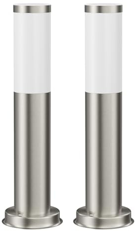 ledscom.de 2x Pollerleuchte PORU für außen, Edelstahl, rund, 38,5cm, inkl. Smart Home RGBW E27 LED Lampe, 8,89W, 892lm