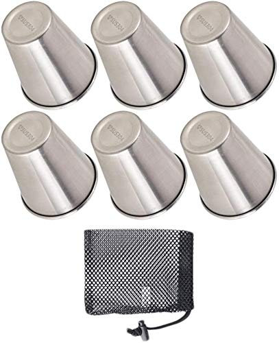 Vasos de chupito de acero inoxidable de 100 ml, portátiles, pequeños, para camping, vino, con bolsa de almacenamiento, 6 unidades