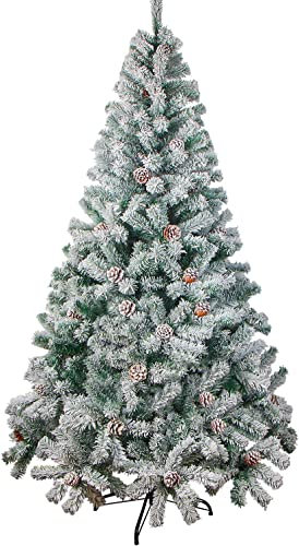 LOKIPA Snow Flocked Christmas tree,6ft Artificial Christmas Tree with Pine Cones and 700 Flocked Tips for Christmas Decorations