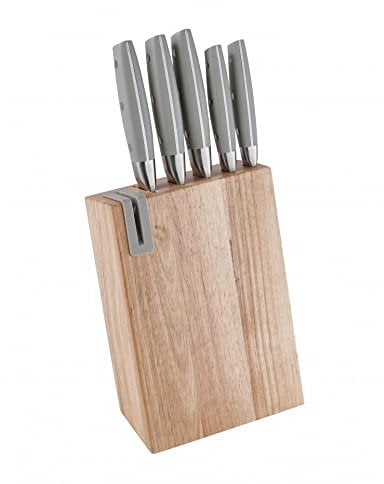 BRANDANI Ceppo Natural in Legno con 5 Coltelli e Affila Coltelli