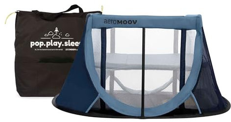 AeroMoov - Instant-Reisebett Baby - 2 Sekunden Aufbau - Superleicht und Kompakt - 2 Ebenen für Babys und Kleinkinder - Hochwertiger Matratze - Blue Whale