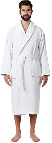 Ladeheid Herren Frottee Bademantel aus 100% Baumwolle Waffelpiqué LA40-226 (Weiß (P01), XL)