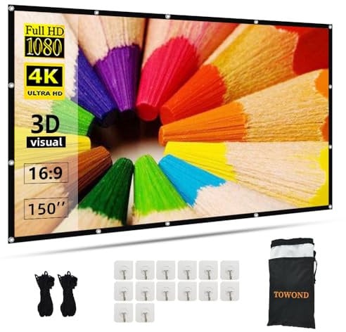 TOWOND Ecran Projecteur Portable, 150 Pouces Écran de Projection Pliable et Lavable, 4K HD 16:9 Écran de Videoprojecteur Double Face pour Intérieur Cinéma Maison
