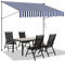 EINFEBEN Gelenkarmmarkise UV-beständig Einziehbar Klemmmarkise mit Handkurbel Höhenverstellbar, ohne Bohren 350 x 120 cm, Blau Weiß