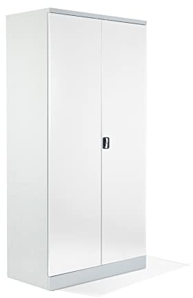 Schrank & Stuhl XXL Werkzeugschrank – Werkstattschrank mit 4 höhenverstellbaren Fachböden, Stahlschrank für Werkzeuge, 195 x 92 x 60 cm (H x B x T), Grau/Weiß