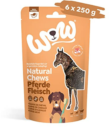 WOW Kausnacks I 100% Pferdefleisch getrocknet (6X 250g) Single-Protein Kauartikel für Hunde I Nahrungsergänzung I Zahnpflege