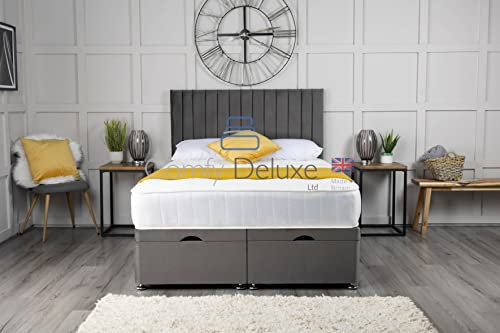 Comfy Deluxe LTD Plush Velvet Ottoman Gas Lift Bed with Vertical Panel Apollo Headboard (6.0FT Super King (182cm X 201cm), Grey)