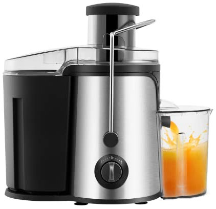 TUKAILAI Juicer Machines Whole Fruit and Vegetable 2-Speed 600W Stainless Steel Centrifugal Juicer Maker Squeezer Extractor with Wide Feeding Chute, 500ML Container Fruit Vegetable Rrange Carrot