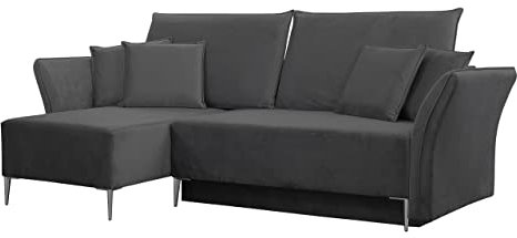 Mirjan24 Ecksofa Mokoli mit Schlaffunktion 140x200 und Bettkasten, Ottomane Universal, Eckcouch, L-Form Couch mit Bettfunktion, Polsterecke, Wohnlandschaft (Füße: Silber, Tiffany 19)