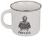 ReWu Maritimer Kaffeebecher mit Henkel Steingut in Emailie Optik mit Seemann Captain Aufdruck in Shabby chic Vintage Stil