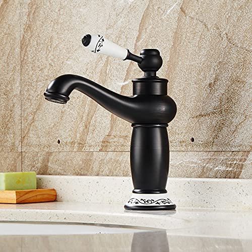 Retro Einhebel Wasserhahn Waschtischarmatur Antik Mischbatterie Waschtisch Einhebel Armatur Bad Waschbecken Küche Einhebelmischer Badarmatur Waschbeckenarmatur Schwarz Messing