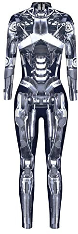 SEAUR Halloween Kostüm Damen Skelett Cosplay Catsuit Overall Knochen Anzug Karneval S