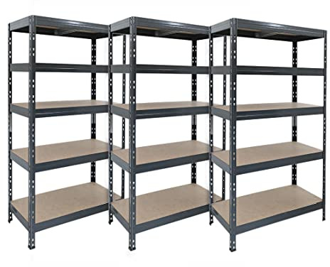 Master Regale 3er-Set Rivet Schwerlastregal mit HDF-Platte 180x90x45cm (HxBxT) 5 Böden 250 kg pro Boden, anthrazitgrau. Steckregal Metallregal Kellerregal Lagerregal Werkstattregal Garagenregal
