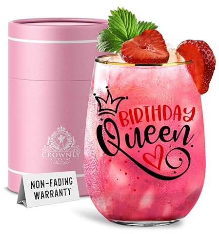 CROWNLY CRYSTAL® Birthday Gifts for Women - Wine Glass, Gin Gift for Girls and Mum - Queen Decorations - Best Present