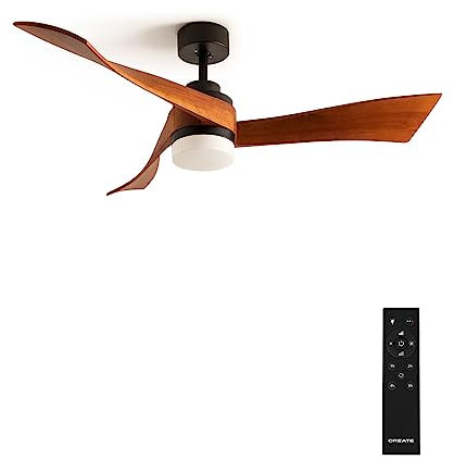 CREATE / WINDCURVE/Deckenventilator mit Beleuchtung Schwarz Dunkelholzflügel mit Fernbedienung / 40W, Leise, Ø132cm, 6 Geschwindigkeiten, Timer, DC-Motor, Sommer-Winterbetrieb