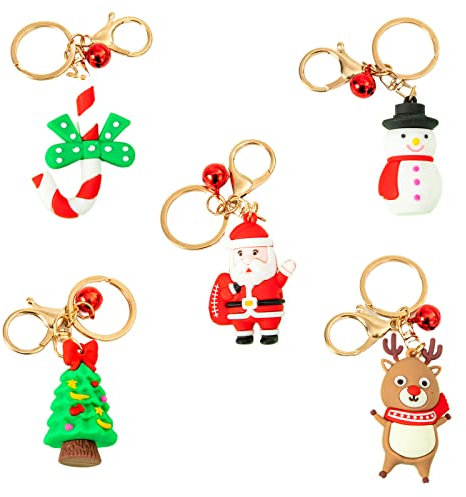 5 Pièces Santa Claus Porte-clés Noël PVC Souple, Renne 3D Keychain, Utilisé pour Cadeaux de Fête, Pendentif, Ornement de Sac