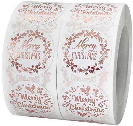 Merry Christmas Sticker Goldprägung 500 Stück Geschenkaufkleber Frohe Weihnachten Weihnachtsaufkleber Selbstklebend Sticker Auf Rolle Rund Geschenk-aufkleber Rund Weihnachts Aufkleber Rolle