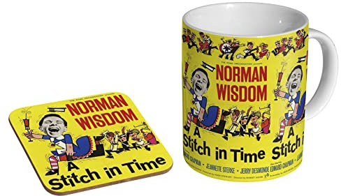 Norman Wisdom Stitch in Time #1 Tasse à café en céramique + dessous de verre Coffret cadeau