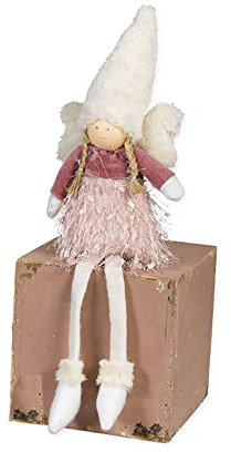 FloristryWarehouse Deko-Engel mit Flügeln aus Kunstfell, sitzend, 35 cm, Rosa