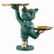 NUACOS Französische Bulldogge Figur Kunstharz Skulpturen, Schlüsselhalter Süßigkeiten Schmuck Tablett, für Heimdekoration Esstisch Dekoration, Butler Statue Mit 2 Metalltabletts (Grün)