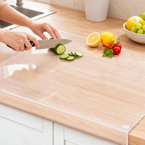 Wesiti Tagliere grande in acrilico con bordo antiscivolo, 76 x 50 cm, trasparente, protezione per piano di lavoro in acrilico, resistente agli urti, per casa, ristorante, cucina