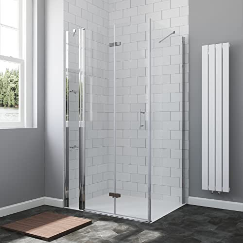 Duschkabine Eckeinstieg Bodengleich 110 x 75 cm Duschwände für Eckdusche Ebenerdig Duschtür Falttür Drehfalttür an Festteil mit festem Seitenteil Seitenwand Echtglas 6 mm Nanoglas klar Höhe 197 cm