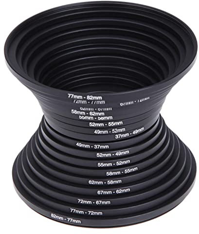 DASNTERED 18 Pieces Filter Ring Adapter Set, Camera Lens Filter Metal Stepping Rings Kit, 37-82mm Filter Adapter Set Step Up Down Accessories For Cano-n(Black)