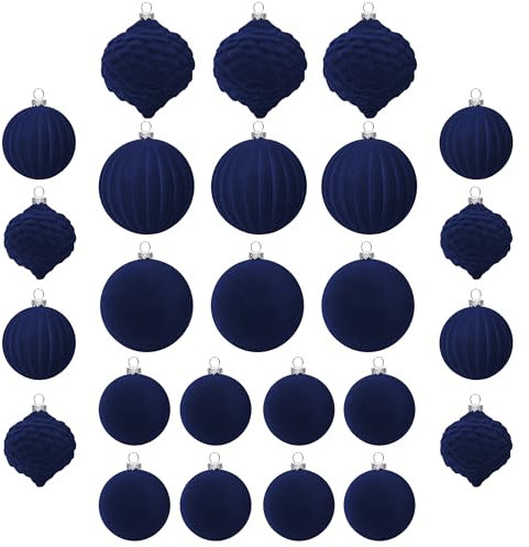 25 stück kunstoff Velvet weihnachtskugeln samt Blau 6cm 8cm für Weihnachtsbaum christbaumkugeln Kugeln blau mit Haken Weihnachten deko Tish