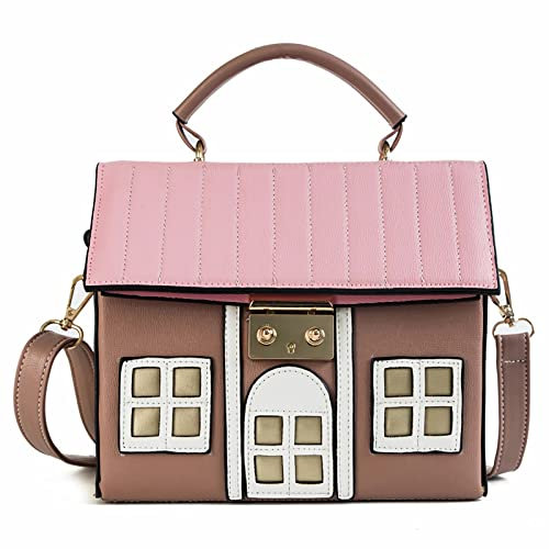 Anopo Unico Novità Borsa Forma di Casa per Donne Mini Divertente Strano Borsa a Tracolla Spalla Mano Pochette Pelle PU Rosa