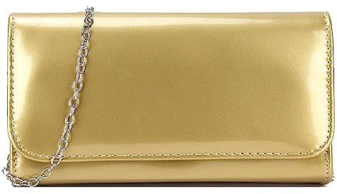 fi9® Plain Patent Wedding Ladies Party Prom Evening Clutch Hand Bag Purse (Gold)