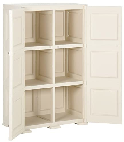 Homgoday Kunststoffschrank Haushaltsschrank Gartenschrank Balkonschrank Beistellschrank Werkstattschrank Mit 2 Tür Aufbewahrungsschränke 79x43x125 cm Holzdesign Vanilleeis