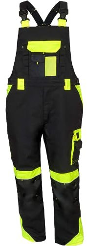 Luckyberg Herren Latzhose, Arbeitshose viel funktionale Taschen. Arbeitslatzhose Herren Größe: 44-62 (DE/NL/SE/PL, Numerisch, 60, Regular, Regular, Standard, Schwarz gelb)