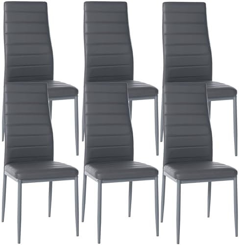 CLP 6er Set Esszimmerstühle Mayfair I Samt- Oder Kunstlederbezug I Gepolsterter Lehnstuhl I Polsterstuhl Mit 4-Fuß Metallgestell, Farbe:grau, Material:Kunstleder