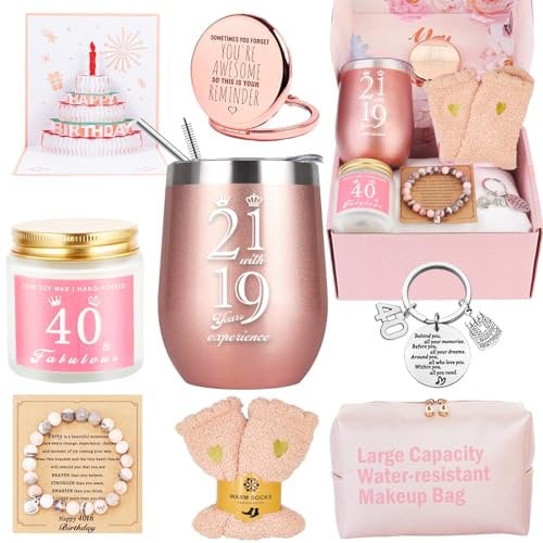 40th Birthday Gifts for Women, Happy Basket for Best Friends Female Mom Wife Daughter Sister Her Girlfriend Coworker Bestie - Unique Gift Box